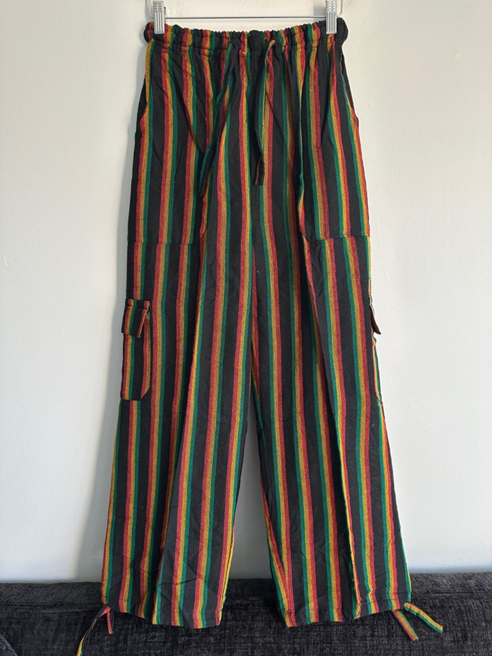 Peru/Ecuador Handmade Cotton Hippie Striped Boho Unisex Pants Joggers Large‎